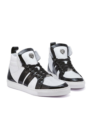 Mauri Blackjack 8410 Black & White Crocodile / Patent / Nappa High-Top Sneakers (MA5276)