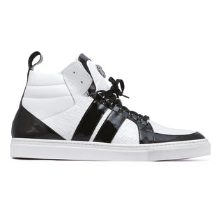 Mauri Blackjack 8410 Men's Shoes Black & White Exotic Crocodile / Patent / Nappa Leather High-Top Sneakers (MA5276)-AmbrogioShoes