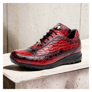 Mauri Bloodshed 8900/2 Men's Shoes Red with Black Finished Exotic Alligator Sneakers (MA5563)-AmbrogioShoes