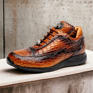 Mauri Bloodshed 8900 2 Men s Shoes Toffee with Gold Finished Exotic Alligator Sneakers MA5564