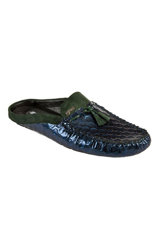 Mauri Blue & Green Homer Embossed Fabric / Suede Tassel Sandals 3480 (MAO1038)