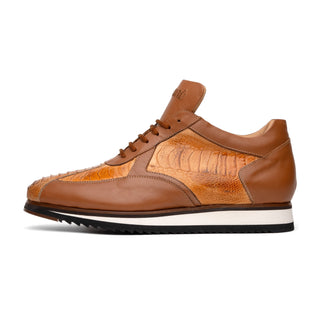 Mauri Bolt M770/4 Men's Shoes Chestnut Exotic Ostrich Leg / Nappa Leather Casual Sneakers (MA5626)-AmbrogioShoes