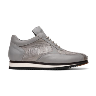 Mauri Bolt M770/4 Men's Shoes Light Gray Exotic Ostrich Leg / Nappa Leather Casual Sneakers (MA5627)-AmbrogioShoes