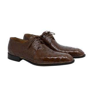 Mauri Boulevard Men's Shoes Tabacco Brown Exotic Ostrich Wing-tip Oxfords 3038 (MA5107)-AmbrogioShoes