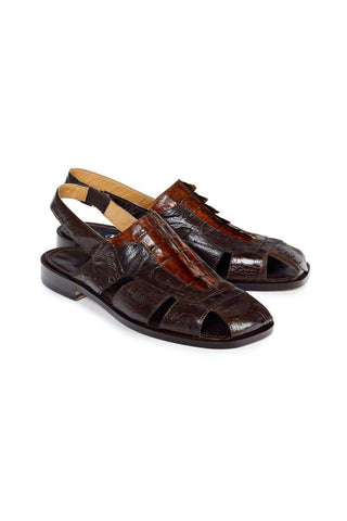 Mauri Brown Ostrich & Hornback Alligator Dark Sandals 1867 (MA4501)