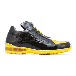 Mauri Bubble 8900/2 Men's Shoes Black & Yellow Exotic Crocodile / Patent Leather Sneakers (MA5280)-AmbrogioShoes