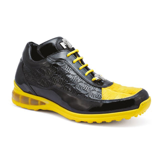 Mauri Bubble 8900/2 Men's Shoes Black & Yellow Exotic Crocodile / Patent Leather Sneakers (MA5280)-AmbrogioShoes