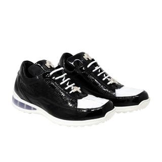 Mauri Bubble Men's Designer Shoes Black and White Ostrich / Patent Leather Casual Sneakers 8900/2 (MA5125)-AmbrogioShoes