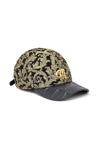 Mauri Cap H65 Men's Black & Gold Crocodile / Didier Fabric Hat (MAH1006)