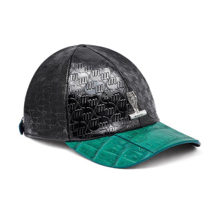 Mauri H65 Men's Black & Leaf Green Exotic Caiman Crocodile / Patent Embossed Leather Hat (MAH1014)-AmbrogioShoes