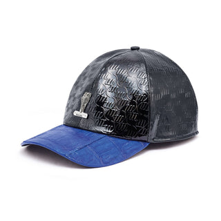 Mauri Cap H65 Men's Black & Royal Blue Exotic Crocodile / Nappa Embossed Hat (MAH1012)-AmbrogioShoes