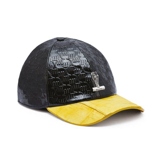 Mauri Cap H65 Men's Black & Yellow Exotic Crocodile / Patent Leather Hat (MAH1001)-AmbrogioShoes