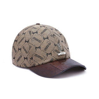 Mauri Cap H65 Men's Brown Sport Rust & Taupe Ostrich Leg / Fabric Hat (MAH1004)-AmbrogioShoes