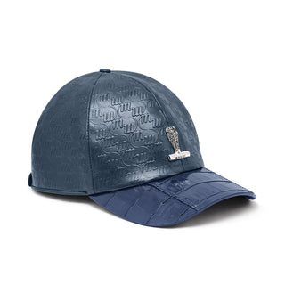 Mauri H65 Men's Wonder Blue Exotic Caiman Crocodile / Nappa Embbosed Hat (MAH1009)-AmbrogioShoes