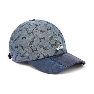 Mauri Cap H65 Men's Wonder Blue & Gray Ostrich Leg / Fabric Hat (MAH1005)-AmbrogioShoes