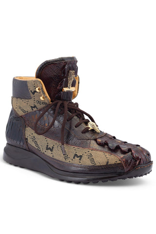 Mauri Chronic 8484 Sport Rust & Taupe Ostrich Leg / Hornback Tail / Fabric High-Top Sneakers (MA5488)