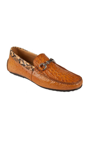 Mauri Cognac Exotic Snake-Skin / Ostrich Horsebit -Casual Moccasins 3464 (MAO1043)