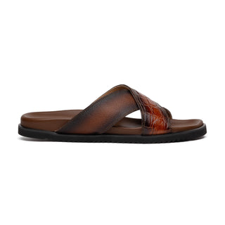 Mauri Coral 5134/6 Exotic Alligator Skin & Time Leather Slip-on Sandals (MA5608)-AmbrogioShoes