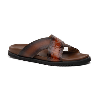 Mauri Coral 5134/6 Exotic Alligator Skin & Time Leather Slip-on Sandals (MA5608)-AmbrogioShoes