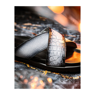 Mauri Coral 5134/6 Exotic Alligator Skin & Time Leather Slip-on Sandals (MA5608)(Special Order)-AmbrogioShoes