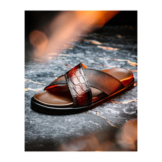 Mauri Coral 5134/6 Men's Shoes Exotic Alligator Skin & Time Leather Slip-on Sandals (MA5608)-AmbrogioShoes