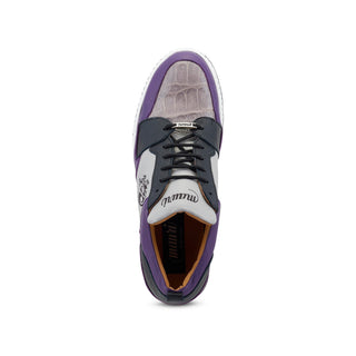 Mauri Crest 8461 Men's Shoes Purple & Light Gray Exotic Crocodile / Calf-Skin Leather Casual Sneakers (MA5492)-AmbrogioShoes