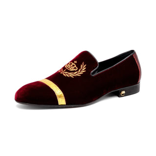 Mauri Crown 3296 Men's Shoes Ruby Red Alligator / Velvet / Nappa Leather Slip-On Loafers (MA5569)-AmbrogioShoes