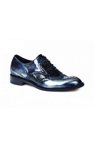 Mauri Designer Shoes 4781/1 Tiziano Black Calfskin & Baby Crocodile Oxfords (MA4635)