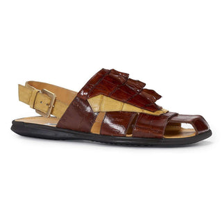 Mauri Designer Shoes Exotic Skin Men's Baby Croc & Hornback Crocodile Brown Sandals 5067 (MA4922)-AmbrogioShoes