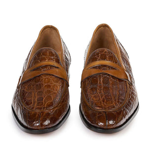 Mauri Shoes Exotic Skin Men's Frassino Brandy Croco Flanks & Calf-skin Leather Loafers 4862(MA4806)-AmbrogioShoes