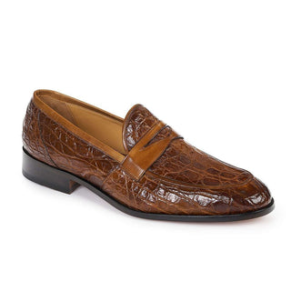 Mauri Shoes Exotic Skin Men's Frassino Brandy Croco Flanks & Calf-skin Leather Loafers 4862(MA4806)-AmbrogioShoes