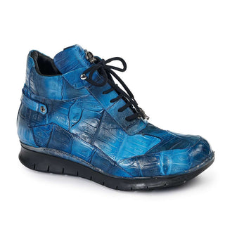 Mauri Shoes Exotic Skin Men's Multi Blue Baby Croc & Nappa Leather Sneakers 8567(MA4815)-AmbrogioShoes