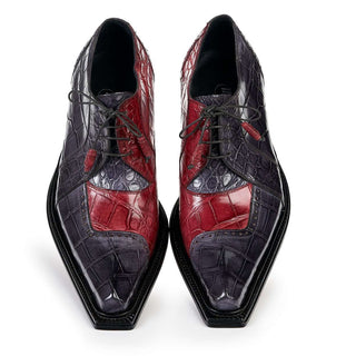 Mauri Designer Shoes Exotic Skin Men's Pino Bordeaux & Medium Grey Alligator Body Oxfords 44268(MA4822)-AmbrogioShoes