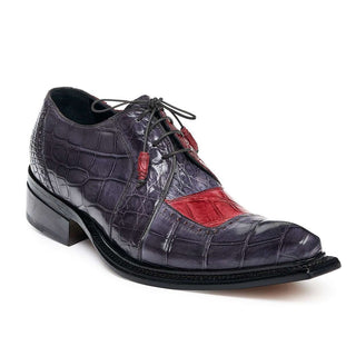 Mauri Designer Shoes Exotic Skin Men's Pino Bordeaux & Medium Grey Alligator Body Oxfords 44268(MA4822)-AmbrogioShoes