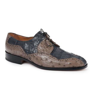 Mauri Shoes Exotic Skin Men's Pruno Grey & Pepper Baby Croc & Ostrich Oxfords 4866(MA4807)-AmbrogioShoes