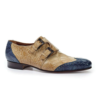 Mauri Shoes Mens Shoes Caribbean Blue & Bone Burnished Alligator Loafers Art 1010 (MA4643)-AmbrogioShoes