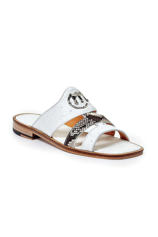 Mauri Designer Shoes Ostrich & Snakeskin White Sandals Art 1255/1 (MA4660)