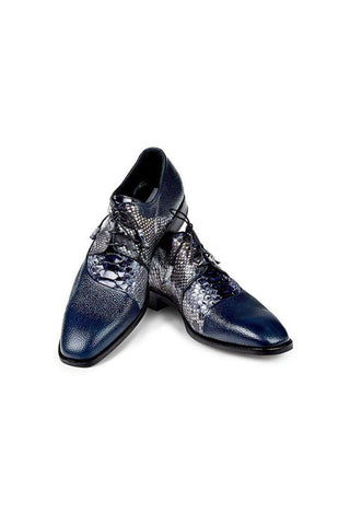 Mauri Designer Shoes Pebble Grain Calf & Snakeskin Blue Oxfords Art 4694 (MA4704)