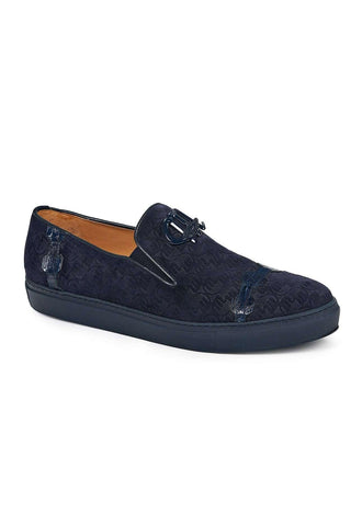 Mauri Designer Shoes Skin Men's Olmo Wonder Blue Baby Croc & Embossed Suede Loafers 8581(MA4816)