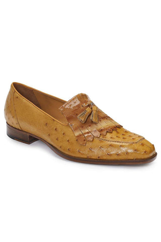 Mauri Designer Shoes Skin Men's Ostrich & Ostrich Patent Camel Loafers 4881 (MA4914)
