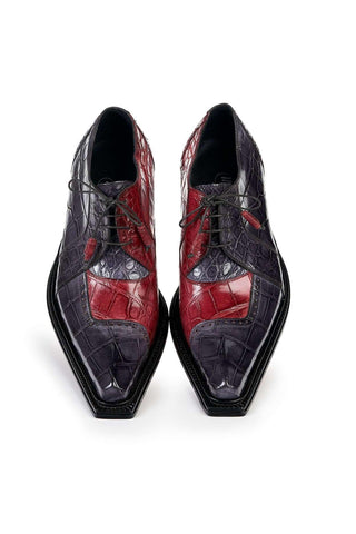 Mauri Designer Shoes Skin Men's Pino Bordeaux & Medium Grey Alligator Body Oxfords 44268(MA4822)