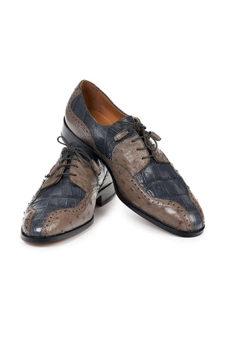 Mauri Designer Shoes Skin Men's Pruno Grey & Pepper Baby Croc & Ostrich Oxfords 4866(MA4807)
