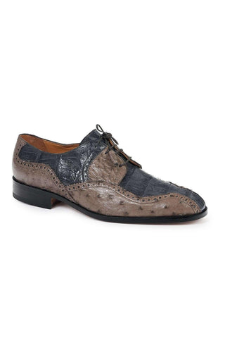 Mauri Designer Shoes Skin Men's Pruno Grey & Pepper Baby Croc & Ostrich Oxfords 4866(MA4807)