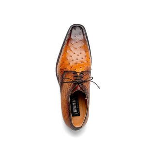 Mauri 1056-2 Men's Shoes Light Rust with Gold Finished Exotic Ostrich-Skin Derby Oxfords (MA5559)-AmbrogioShoes