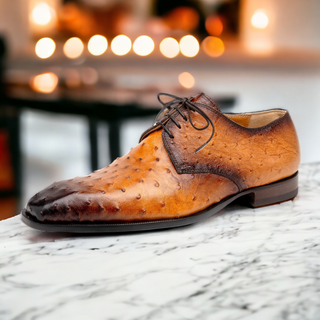 Mauri Dillinger 1056-2 Men's Shoes Light Rust with Gold Finished Exotic Ostrich-Skin Derby Oxfords (MA5559)-AmbrogioShoes
