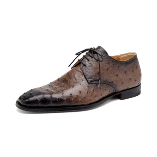 Mauri Dillinger 1056-2 Men's Shoes Mink with Black Finished Exotic Ostrich-Skin Derby Oxfords (MA5560)-AmbrogioShoes