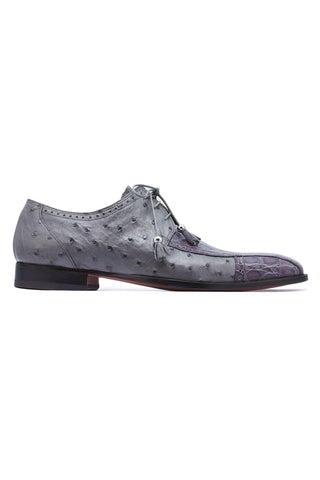 Mauri Duke 3058 Medium Gray Crocodile Flanks / Ostrich-Skin Oxfords (MA5260)