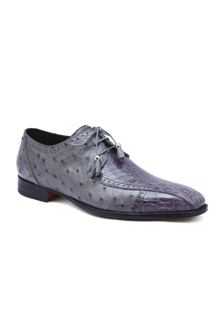 Mauri Duke 3058 Medium Gray Crocodile Flanks / Ostrich-Skin Oxfords (MA5260)