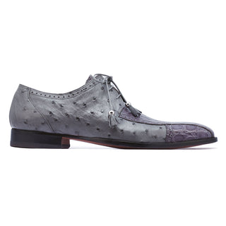 Mauri Duke 3058 Men's Shoes Medium Gray Exotic Crocodile Flanks / Ostrich-Skin Oxfords (MA5260)-AmbrogioShoes