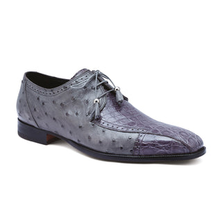 Mauri Duke 3058 Men's Shoes Medium Gray Exotic Crocodile Flanks / Ostrich-Skin Oxfords (MA5260)-AmbrogioShoes